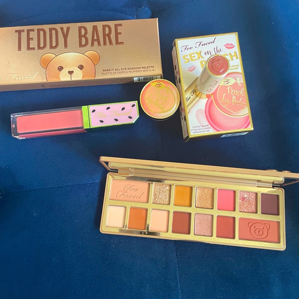 HOST PICK!⭐️ TOO FACED Makeup Teddy Bare Pallette Gloss Peach Lipstick Lip Scrub
